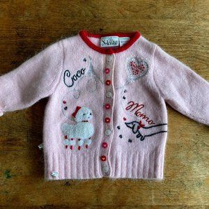 Pink Paris Cardigan Applique Buttons Sparkle thread 18 mo
